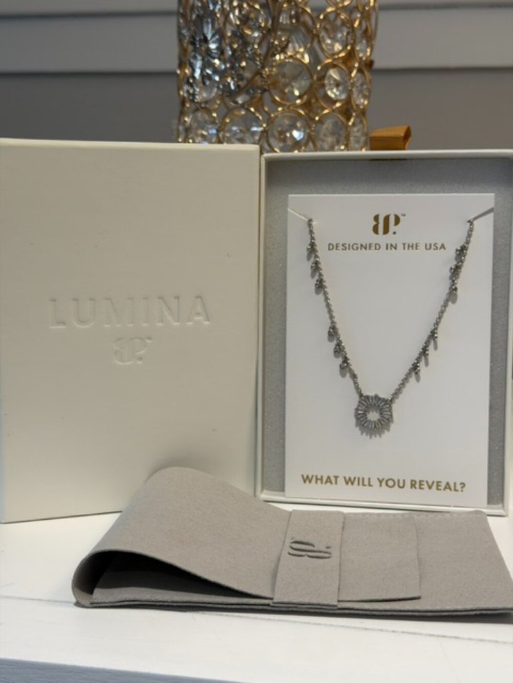 BP Bomb Party Lumina "In Glittering Geometry" CZ Necklace Rhodium Plated NEW